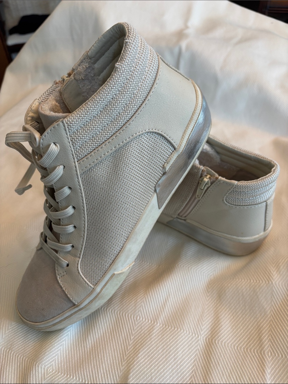 Dolce Vita Cream High-Top Lace-Up Sneakers with Side Zipper